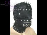 MASKE VOLLMASKE *BRUTAL* - schwarze Leder-Maske mit Nieten Schnürung Reißverschluss