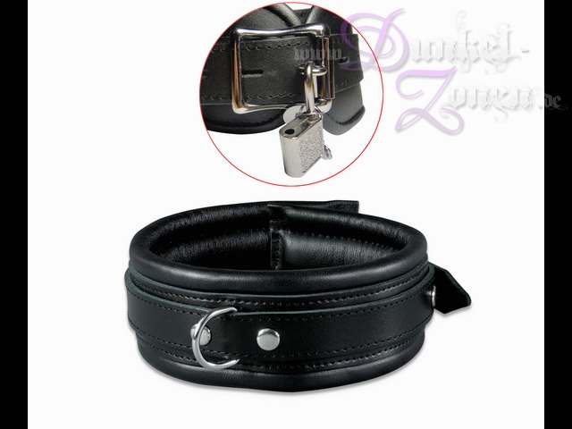 HALSFESSEL 5CM ABSCHLIEßBAR LEDER - schwarz rot blau lila schwarzweiß - Hals-Fessel
