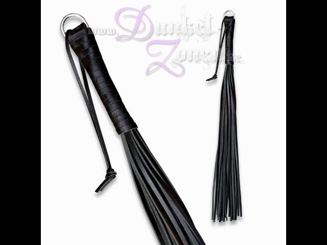 LEDERPEITSCHE 50CM - 24 RIEMEN ROBUST - Echtleder Peitsche - schwarz rot