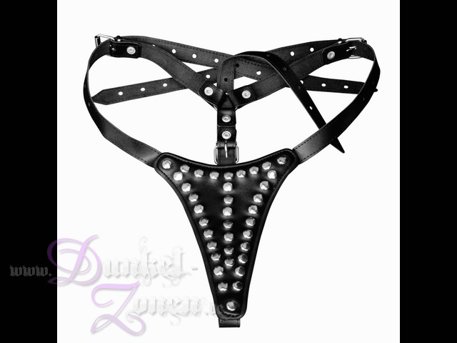 DAMEN LEDER-SLIP MIT NIETENBESATZ - sexy BDSM-Lederslip - Frauen Fetisch Outfit 