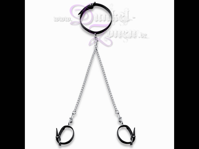 FESSEL-SET HALS-HANDFESSELN - Leder mit Kette - Sklavenhaltung