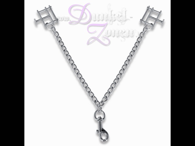 BRUSTNIPPEL-ZWINGEN - aus Metall mit Kette u. Karabiner - Brustnippelzwingen