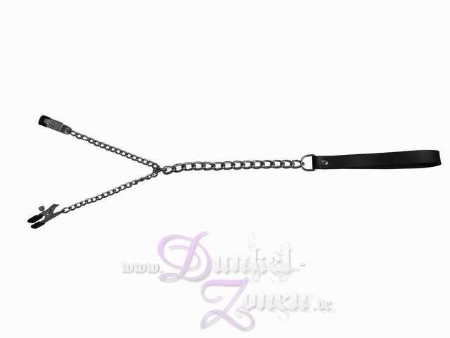 DOPPEL-NIPPELKLAMMERN + LEINE + LEDERGRIFF - Metall-Kette Leder-Schlaufe