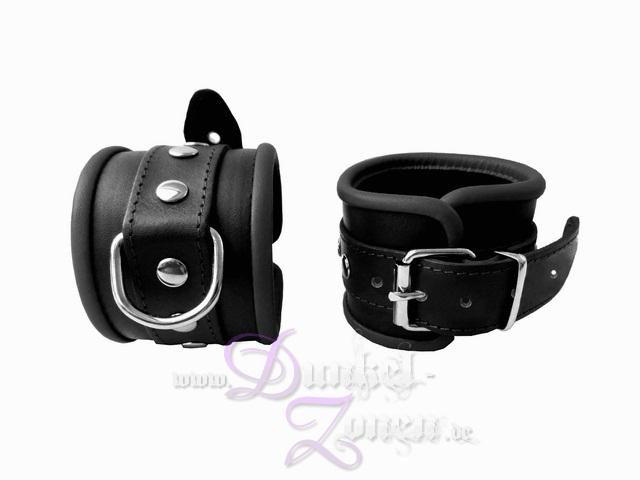 HANDFESSELN MIT D-RINGEN 6CM ECHTLEDER - schwarz rot blau oder braun - Hand-Fessel