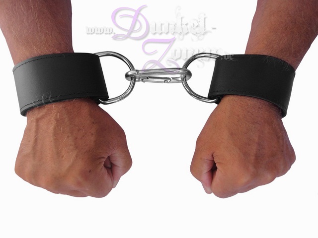 HANDFESSELN MIT GROßEN D-RINGEN - SCHMAL oder BREIT - schwarze  Echtleder Hand-Fesseln