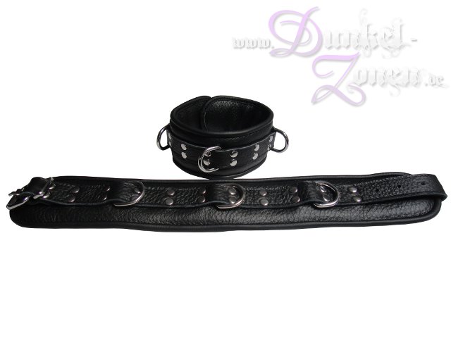 HALSFESSEL *PROFESSIONAL II* - 7CM EXTRA DICK - echtes Leder D-Ringe - schwarze Hals-Fessel