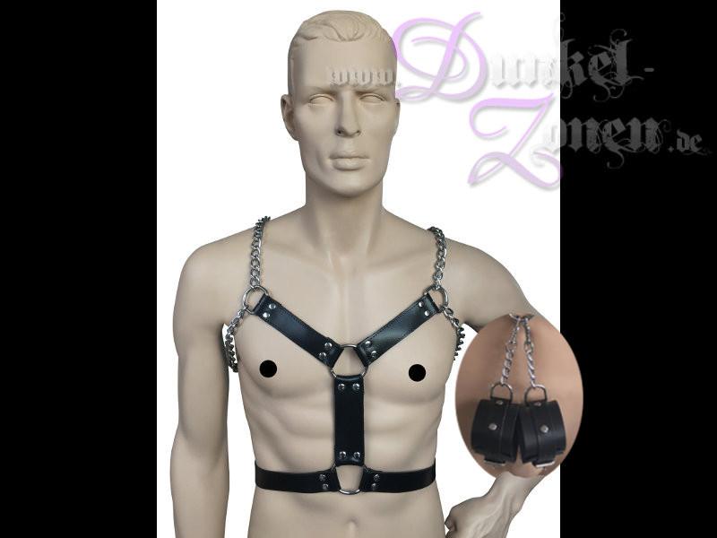 HERREN HARNESS V2 MIT HANDFESSELN - Leder-Riemen Outfit BDSM Bekleidung schwarz oder braun