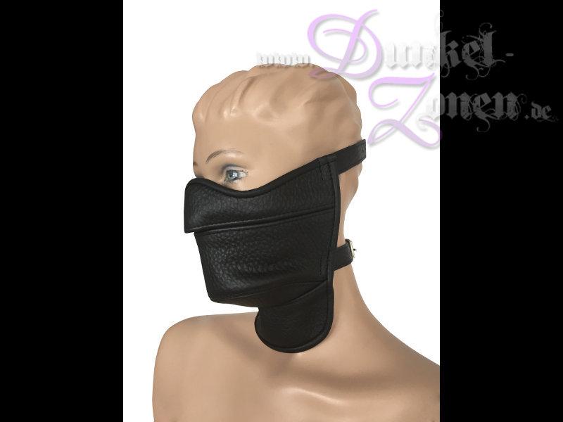 MASKE *HALF FACE LONG* SCHWARZ - Ledermaske Halbmaske Sklavenmaske