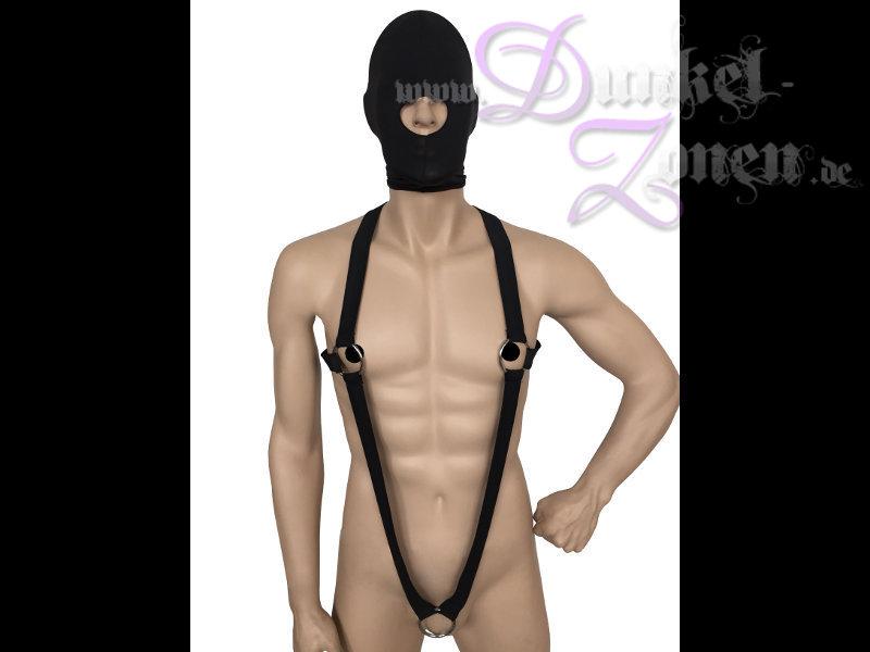 KÖRPERBAND BODYBAND MIT PENIS-RING - schwarzes Flexband Elastikband Gummizugband