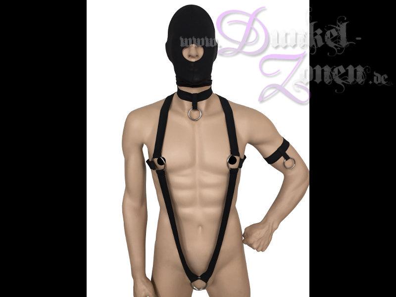 KÖRPER HALS ARMBAND SET MIT GENITAL-RING - schwarzes Flexband Elastikband Gummizugband