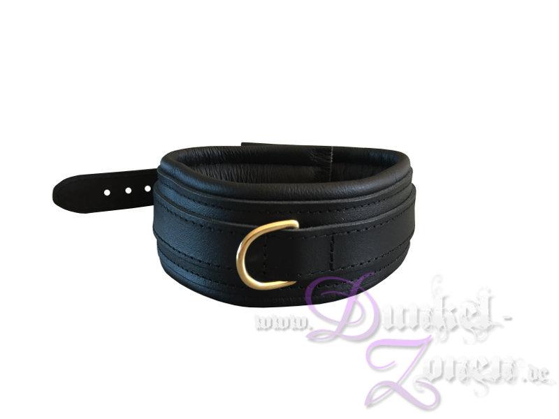 HALSFESSEL 5CM LEDER - schwarz mit goldenem Ring - Hals-Fessel