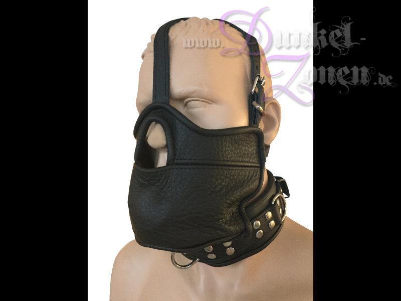 MASKE *SLAVE 4 SHORT* - Halsfessel Knebel fest Kopfriemen Ledermaske Sklavenmaske