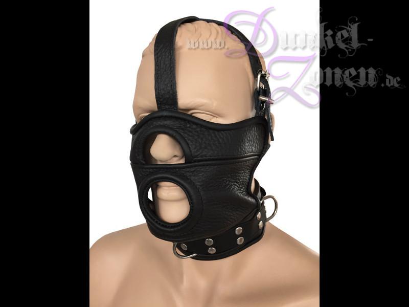MASKE *SLAVE 6 SHORT* - Halsfessel Kopfriemen Ledermaske Halbmaske Sklavenmaske