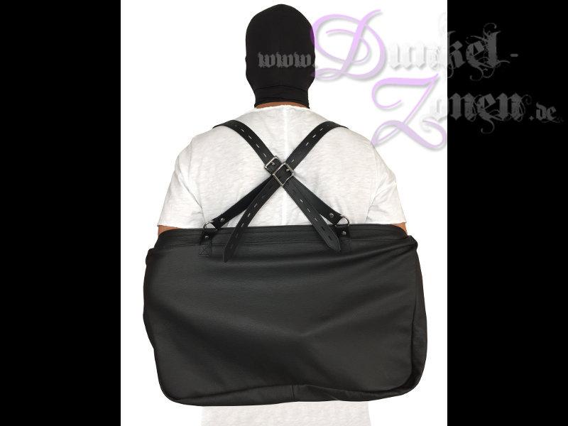 FESSEL RÜCKENTASCHE *SPEZIAL* - Leder in schwarz - Bondage Monohandschuh Arm-Fesselsack
