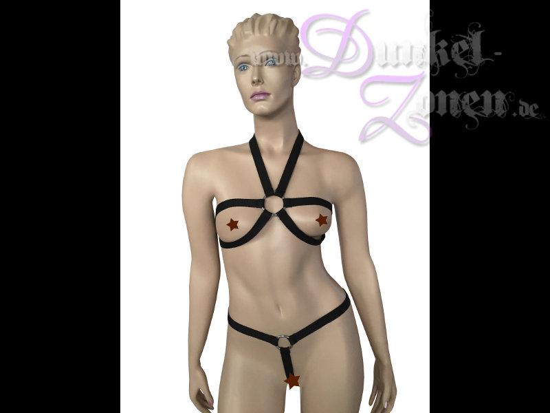 DAMEN RIEMEN-BIKINI - Harness Körper-Geschirr Zaumzeug aus PU schwarz oder rot 