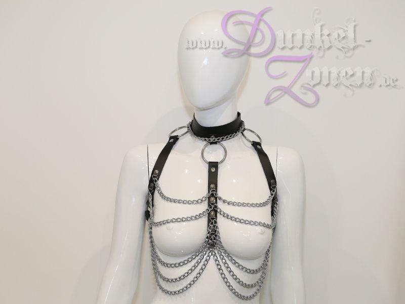 DAMEN HALSFESSEL KETTEN BH 1 - Hals-Riemen Brustketten sexy BDSM Fetisch Bekleidung Outfit