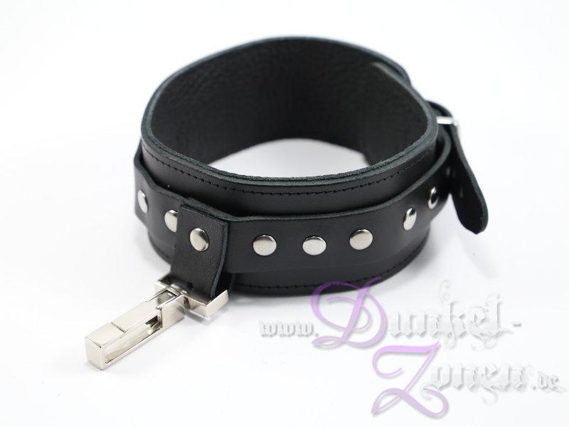 HALSFESSEL *KARABINER SPEZIAL* - schwarze Leder Hals-Fessel mit neuem Karabinerhaken