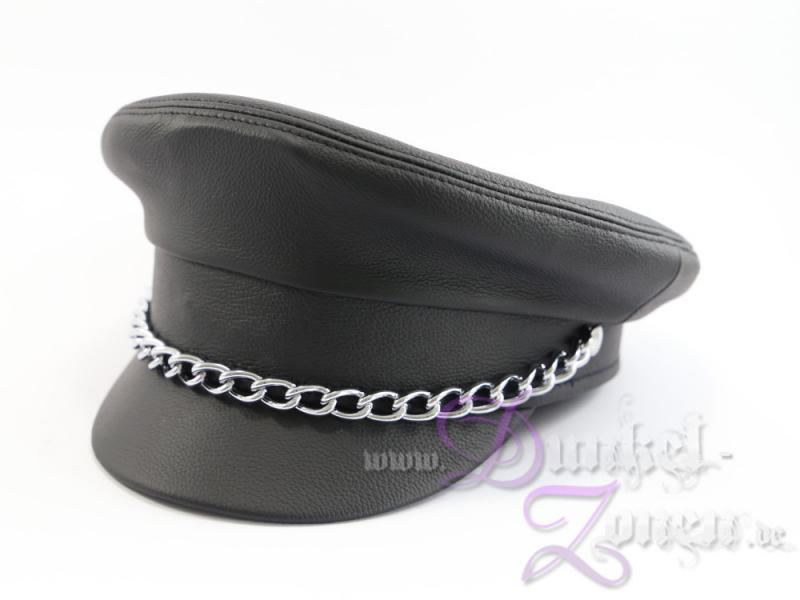 CAP MÜTZE HAT *SM COP 1*  - Leder Hut Kappe schwarz mit silberner Kette Version 1 - Unisize