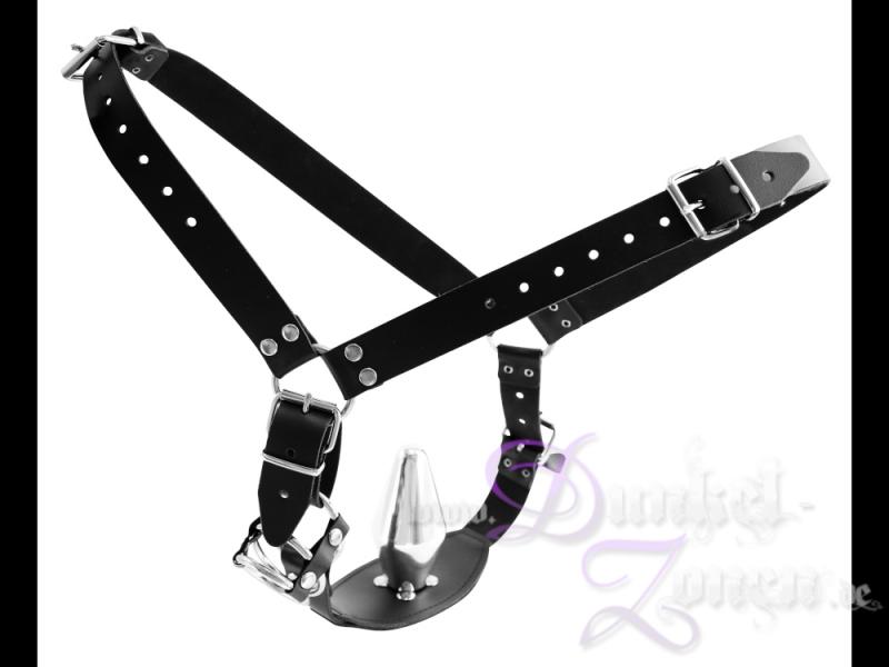 HERREN LEDER-SLIP ALU STRING - BDSM-Lederslip + 3 Cock-Ringe + Alu-Plug - BDSM Outfit 