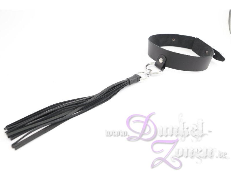 HALSBAND MIT PEITSCHE abnehmbar - Leder Halsfessel mit Riemenpeitsche - schwarz oder braun