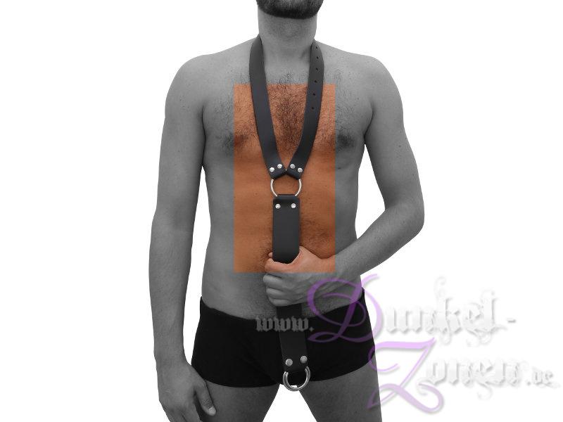 HERREN HALS-HARNESS - Leder Schlaufe + Riemen + Genital Ringe - Zaumzeug Geschirr BDSM Outfit