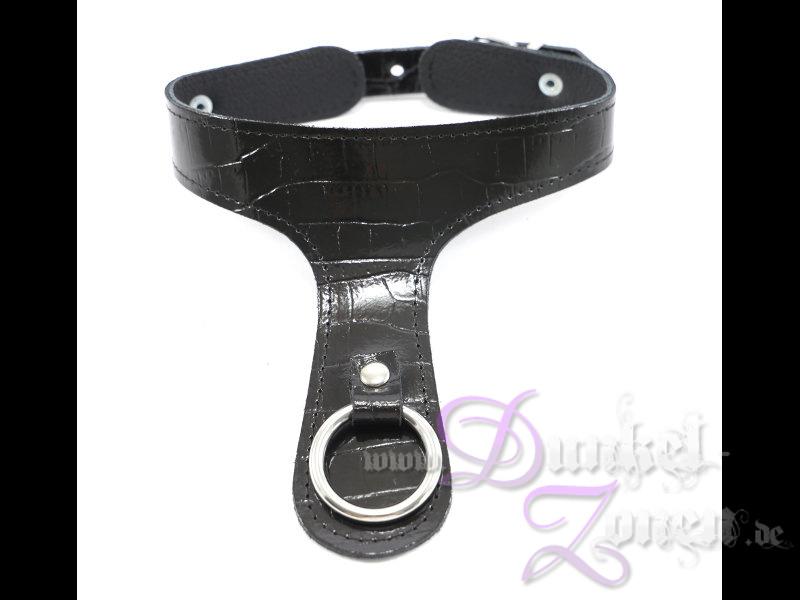DAMEN HALSBAND *DER O* KROKO - Leder Hals-Band Halsfessel - schwarz rot matt Lack