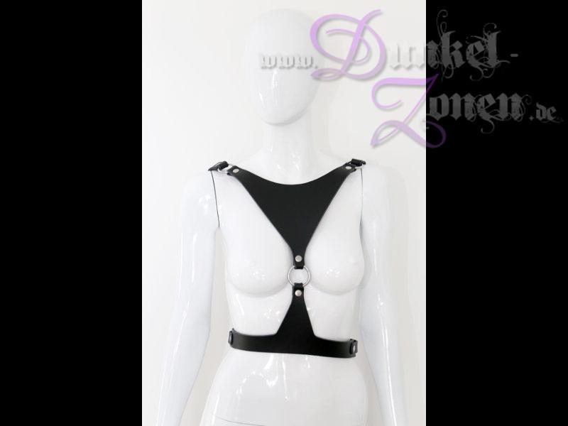 DAMEN BDSM HARNESS - schwarze Leder Rüstung Panzer mit Brust-O-Ring - Bekleidung Outfit