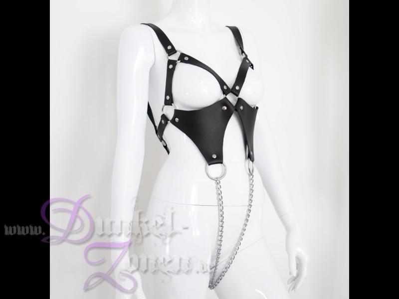 DAMEN BODY HARNESS *MODERN WOMAN* OUVERT - sexy Leder-Ketten-Outfit BDSM Bekleidung