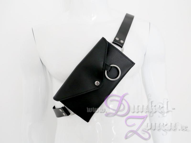 TASCHE ETUI *LUX* MIT O-RING UND GURT - ca. 21x12cm Leder schwarz Tool Mode-Accessoire