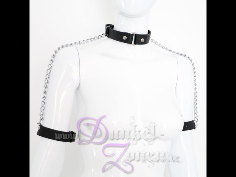 HALS- OBERARMFESSEL + KETTEN - Halsfessel Armfesseln - BDSM Fetisch Bekleidung Outfit