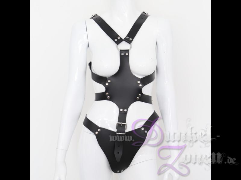 DAMEN BDSM BODY - sexy Leder Outfit schwarz - SM Fetisch Bekleidung