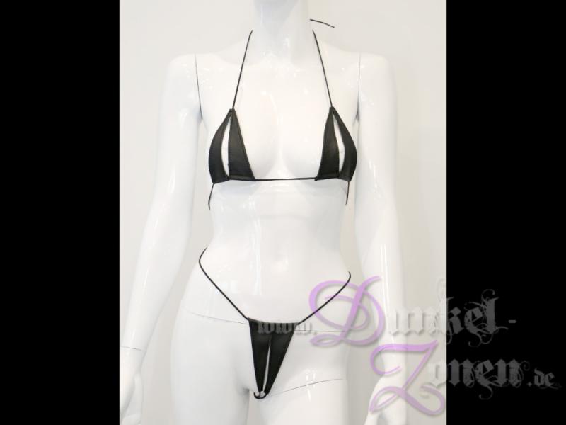 DAMEN BH-SLIP-SET OUVERT - sexy Leder Dessous schwarz oder rot - Frauen Fetisch Outfit 