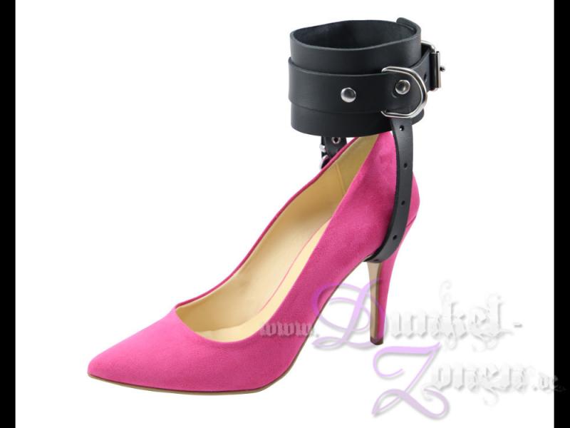 FUß-FERSEN FESSEL MIT D-RINGEN - schwarz Leder Fuß High Heels Pumps Fixierung