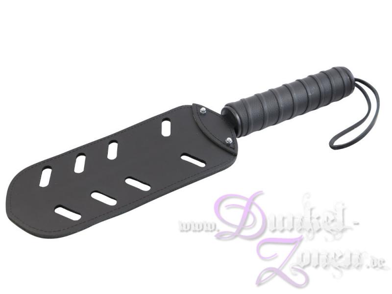 KLATSCHE *LUXURY 2* - schwarzes Leder Paddle mit geripptem Lochmuster - BDSM Spanking Tool