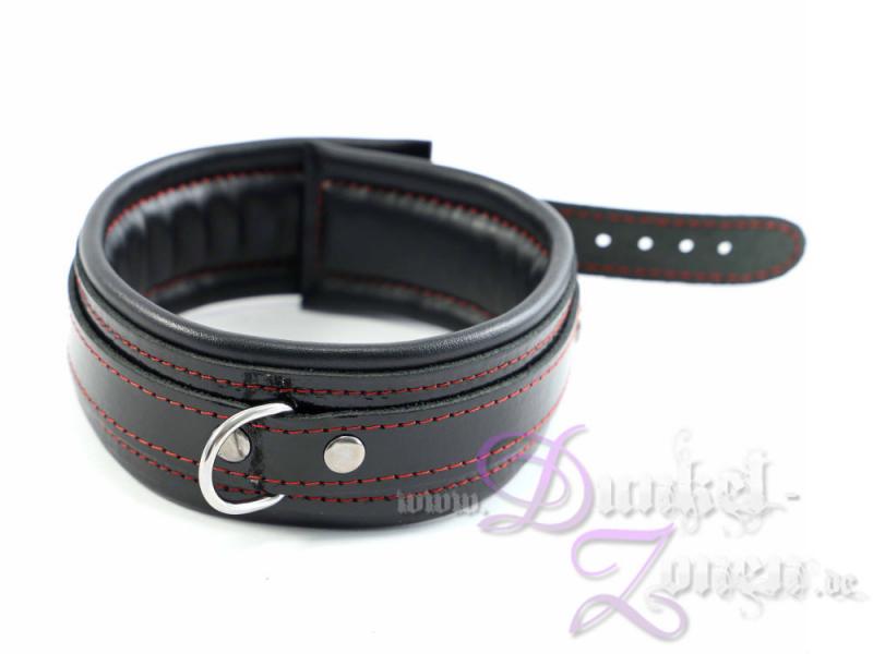 HALSFESSEL *PAINTED BLACK / DARK RED* 5CM LEDER - schwarz oder dunkelrot - Nahtfarbe Hals-Fessel