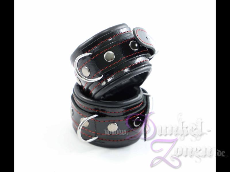 HANDFESSELN *PAINTED BLACK / DARK RED* 5CM LEDER - schwarz oder dunkelrot - Nahtfarbe Hand-Fesseln