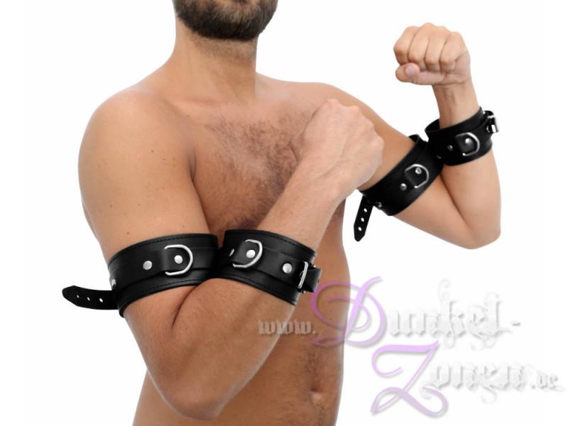 ARM-FIXATOR - Bizeps-Fessel für Oberarm mit Unterarm - SM LXL Leder-Fessel-Paar