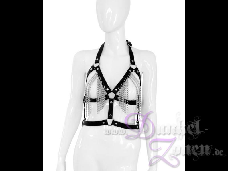 DAMEN CHAINS HARNESS *MADAME* - Schwarzes Ketten Leder Riemen Oberkörper-Geschirr