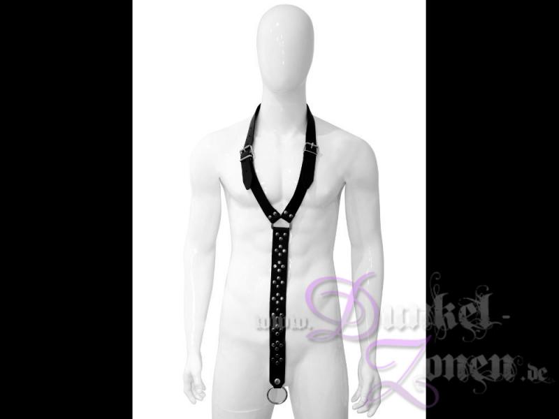HERREN KÖRPER RIEMEN - Harness Lederriemen mit Ring + Ziernieten - Men-Outfit