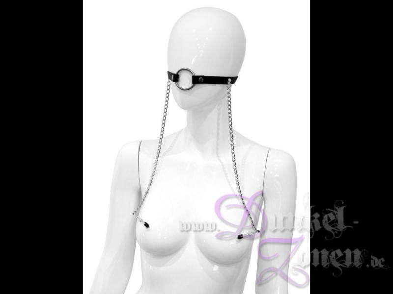 KNEBEL ZWINGEN SET 2 *EXTREM* - Knebel-Ring Ringknebel mit Brustpinzetten Brustspangen