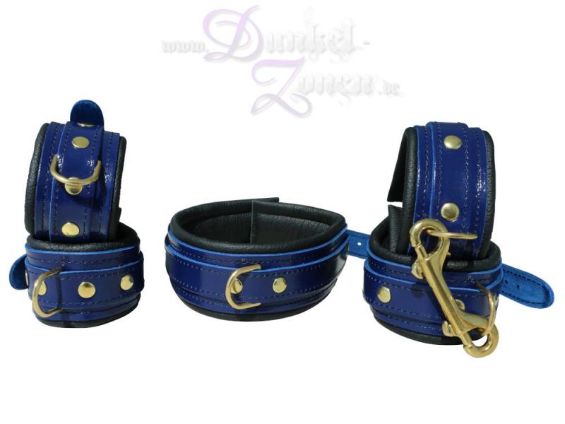 *MODERN BLUE MEETS BAROQUE GOLD* System - blaues Leder Fessel-Set mit goldenen Metallteilen