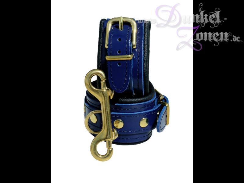 *MODERN BLUE MEETS BAROQUE GOLD* System - blaue Leder Hand-Fesseln mit goldenen Metallteilen