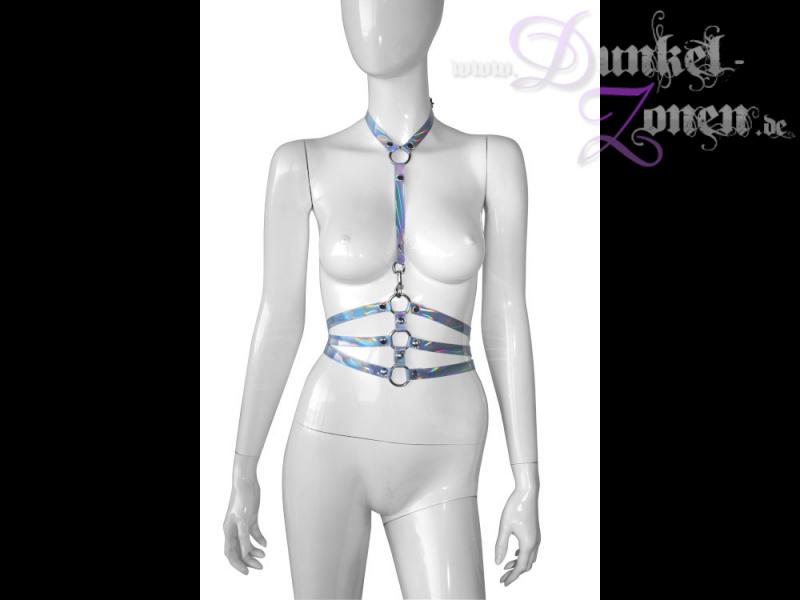 DAMEN HARNESS *HOLOGRAPHIC* PVC schimmernd schillernd - BDSM Fetisch Mode Outfit