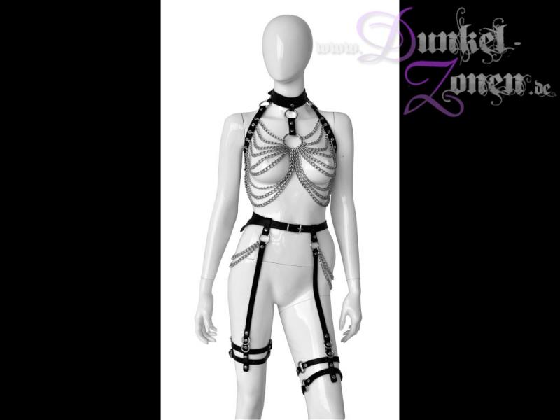 DAMEN LEDER KETTEN KOMBINATION *NEW WOMAN* - sexy Harness Körper-Geschirr Body Zaumzeug Outfit