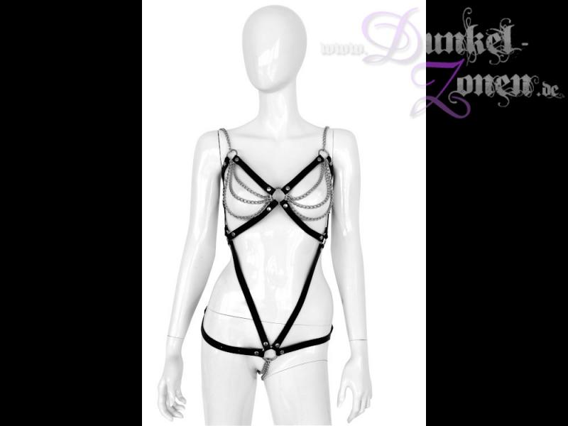 DAMEN LEDER KETTEN KOMBI - Harness Body Geschirr Zaumzeug Kombination - sexy BDSM-Outfit