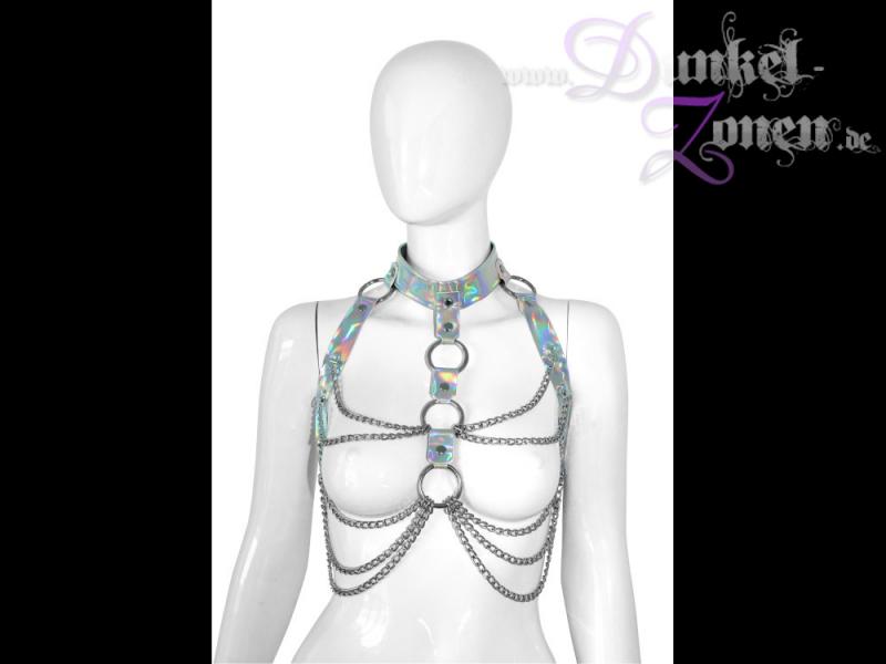 DAMEN BH *HOLOGRAPHIC* PVC Ketten Kombination schimmernd schillernd - BDSM Fetisch Mode Outfit