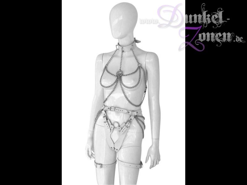 DAMEN LEDER KETTEN KOMBI *KLINIK* - Harness Body - Krankenschwester Doktorspiele - weiß oder pink