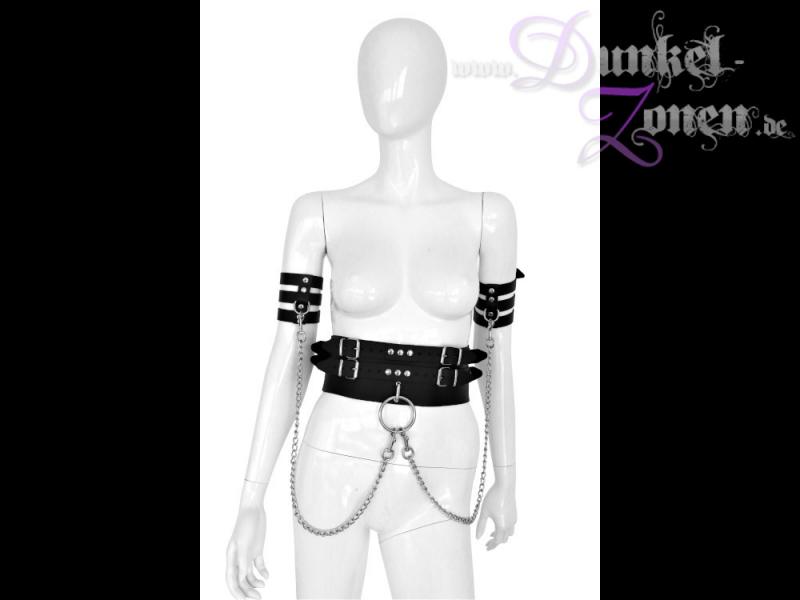 TAILLEN GURT *RUSTIC* mit OBERARM-FESSELN und METALL-KETTEN - BDSM Outfit Accessoire