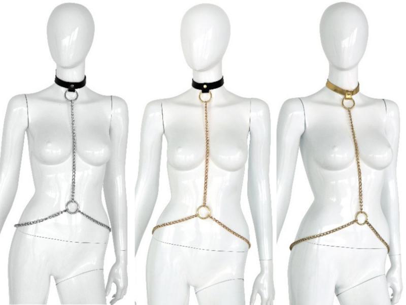 DAMEN CHAINS BODY - sexy Ketten Zaumzeug mit Halsband - diverse Farben - BDSM-Outfit