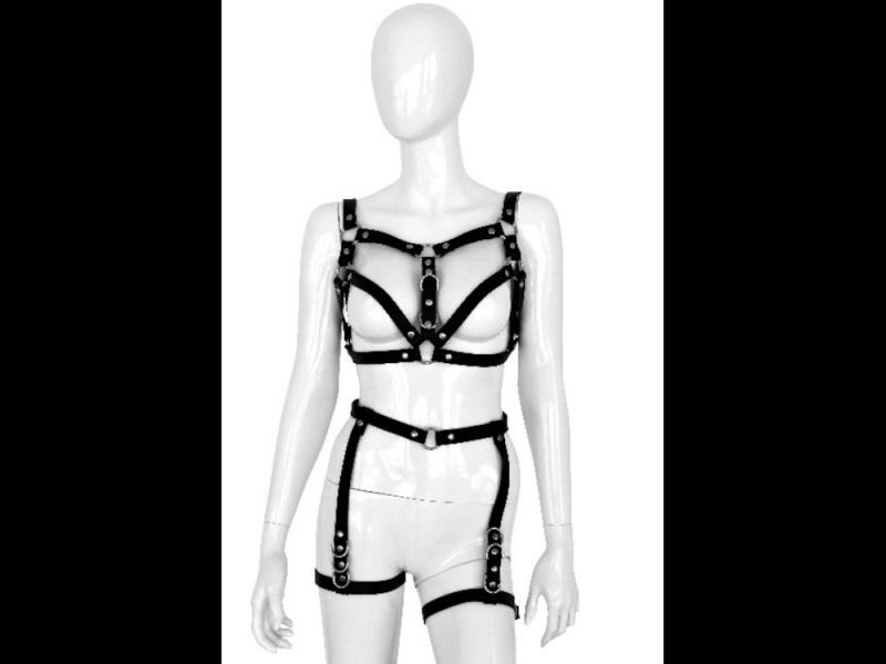 DAMEN RIEMEN BODY HARNESS SET VEGAN - schwarz aus Kunstleder - BDSM Zaumzeug Outfit